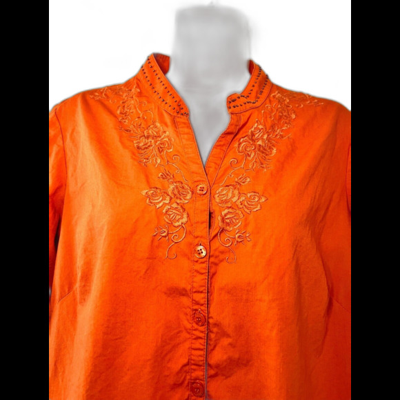 Emma James Womens Blouse Top Orange Beaded Floral Embroidered Size 12P Cotton - Picture 4 of 9